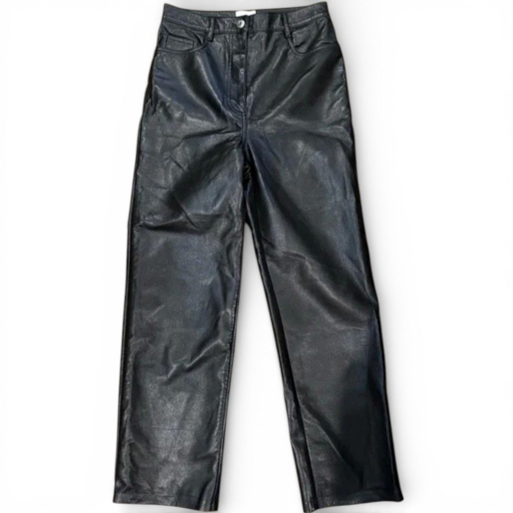 Aritzia Wilfred Vegan Leather Pants Women 2 Black Straight Leg High Rise Aritzia